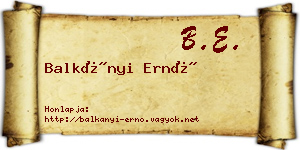 Balkányi Ernő névjegykártya