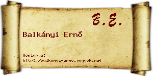 Balkányi Ernő névjegykártya